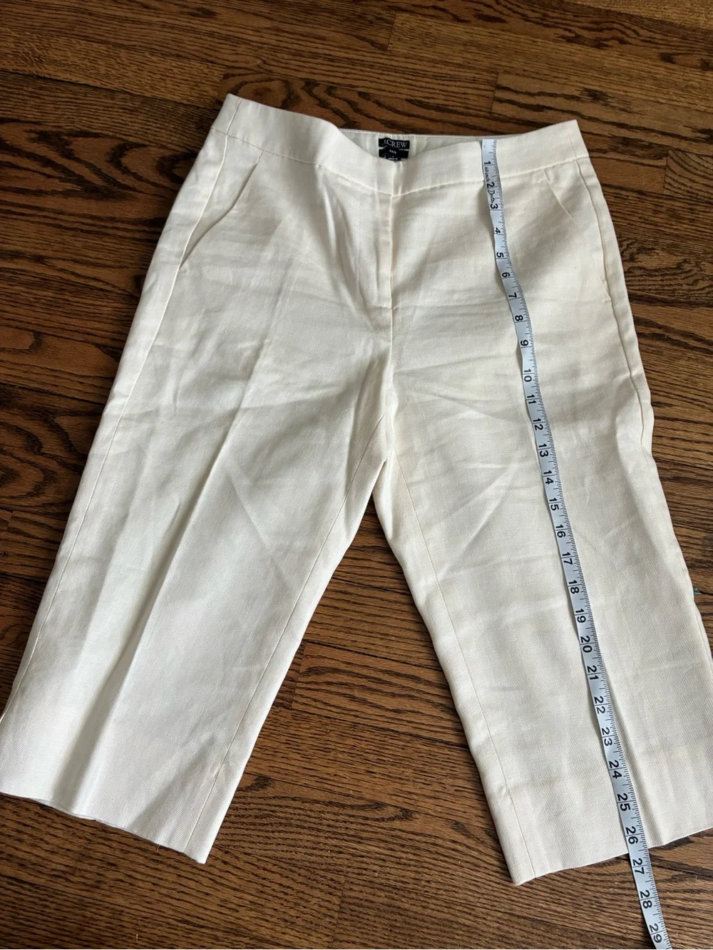J Crew Kate Capri Linen Pants 6 White Cream Trousers Stretch